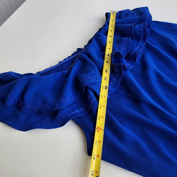 APT. 9 Women's One Shoulder Embroidered Ruffle Dress Blue Lined $54 Royal Sz M - Picture 7 of 11